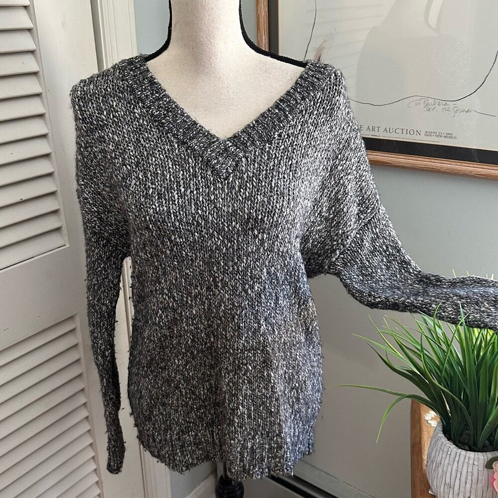 Theory Sweater Small Gray Slouchy Parkland Pullover Wool Blend Chunky Minimalist